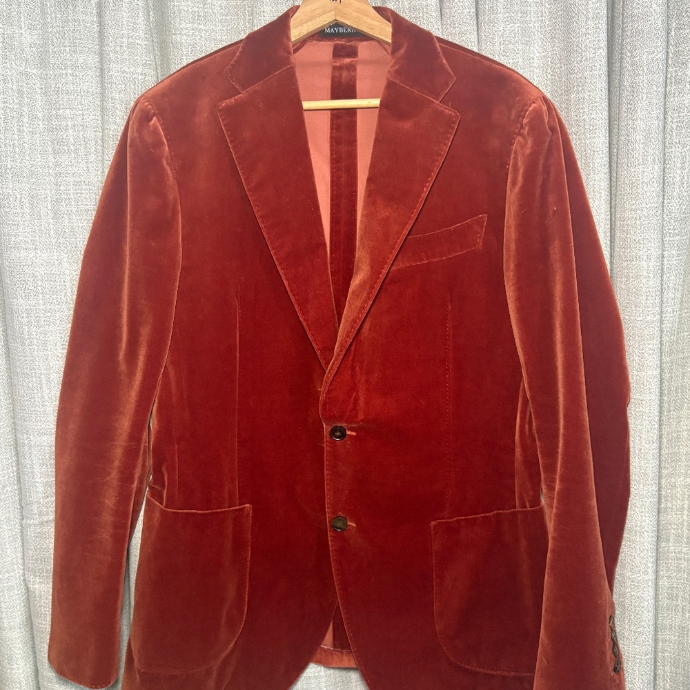 Mayberry 44R Rust Cotton Velvet Blazer Jacket Stylbiella Italy Fabric 42”-Chest
